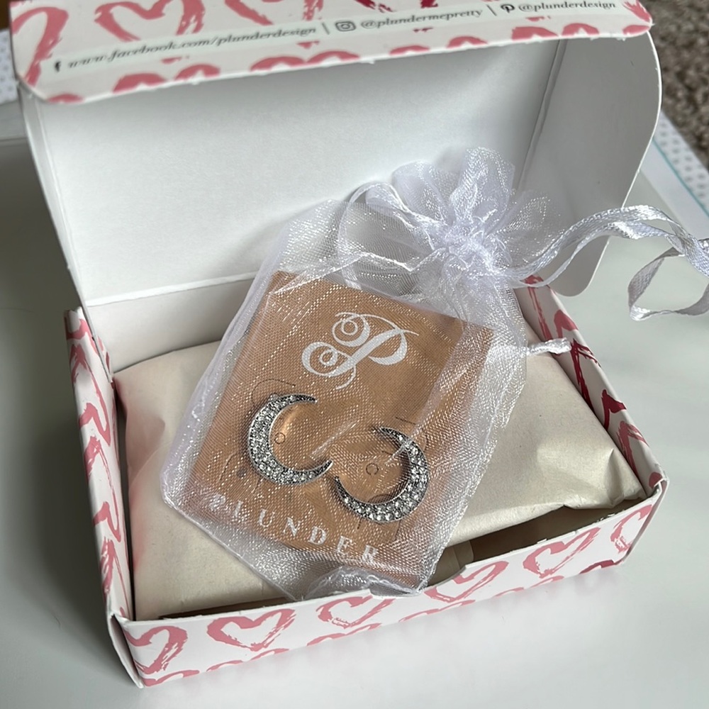 Brand new, never worn – Plunder Silver Moon post earrings with crystals